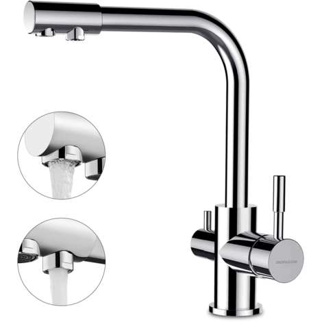 Robinet cuisine equipe la fonction de filtre mitigeur evier avec 3 voies de leau eau potable directe eau chaude et froide bec pivotant a 360 avec 2 poignees en cuivre affine P 7557363 13800216 1