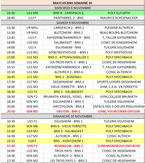 MATCHS SEMAINE 45