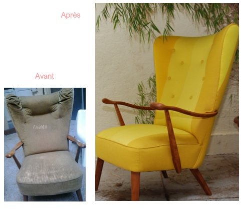 Fauteuil chippendale toile basque jaune