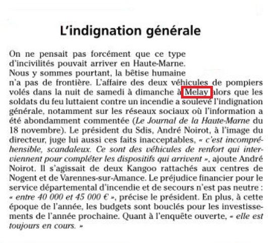 Indignation Melay voitures vollees