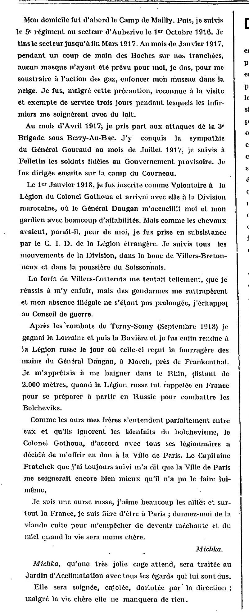 Michka le chenil 6 fevrier 1919 son histoire suite