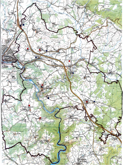 Mairie de Saint-Georges dans le Cantal appartenant à la communauté de communes de Saint-Flour (Saint-Flour Agglo) : la carte de la commune