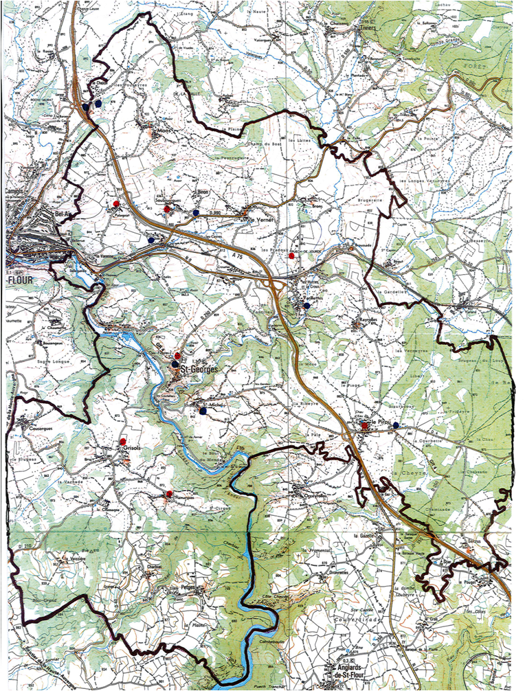 Mairie de Saint-Georges dans le Cantal appartenant à la communauté de communes de Saint-Flour (Saint-Flour Agglo) : la carte de la commune