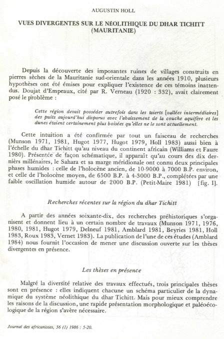 Vues divergentes sur le ne olithique de dhar Tichitt