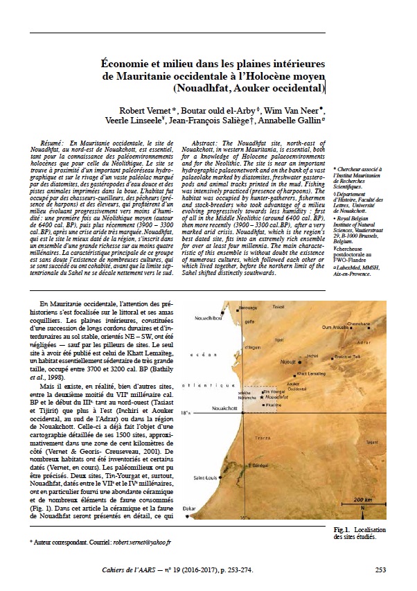 E conomie et milieu dans les plaines inte rieures de Mauritanie occidentale a l Holoce ne moyen Nouadhfat Aouker occidental 