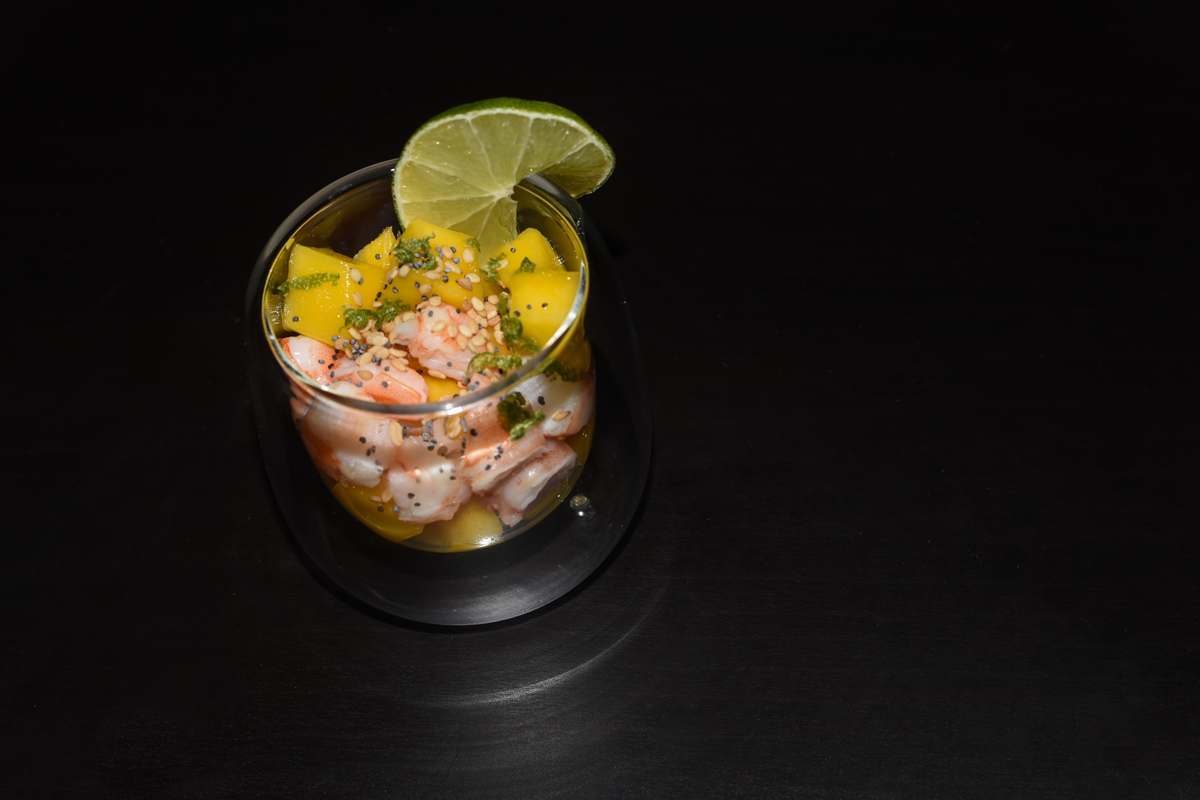 Verrine mangue, crevette et citron vert