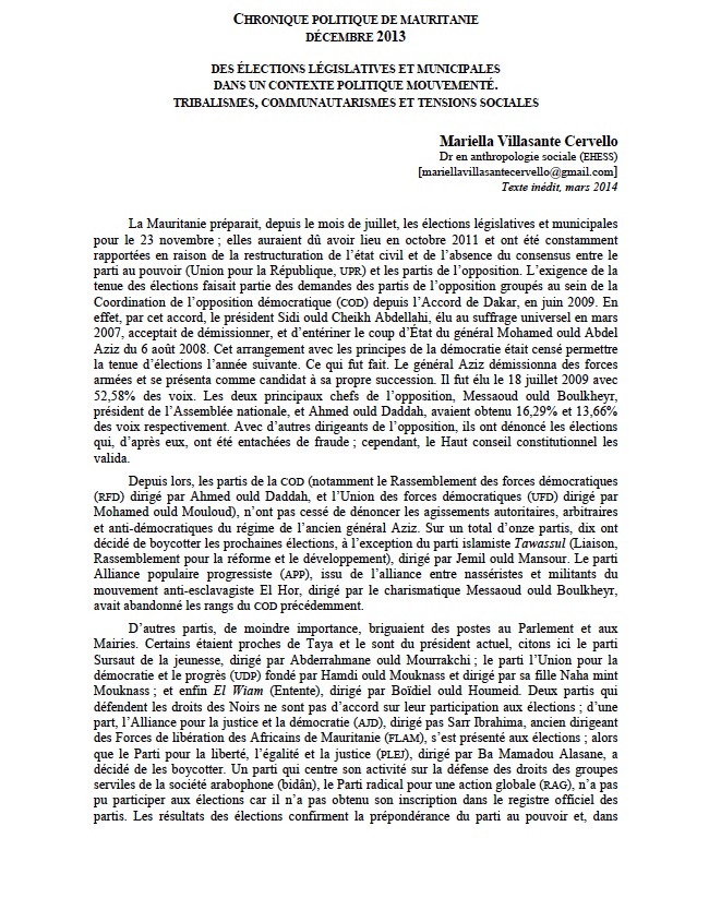Chronique politique Mauritanie Decembre