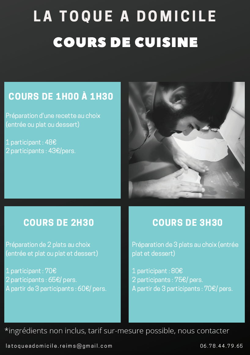 Cours de cuisine tarifs 2020