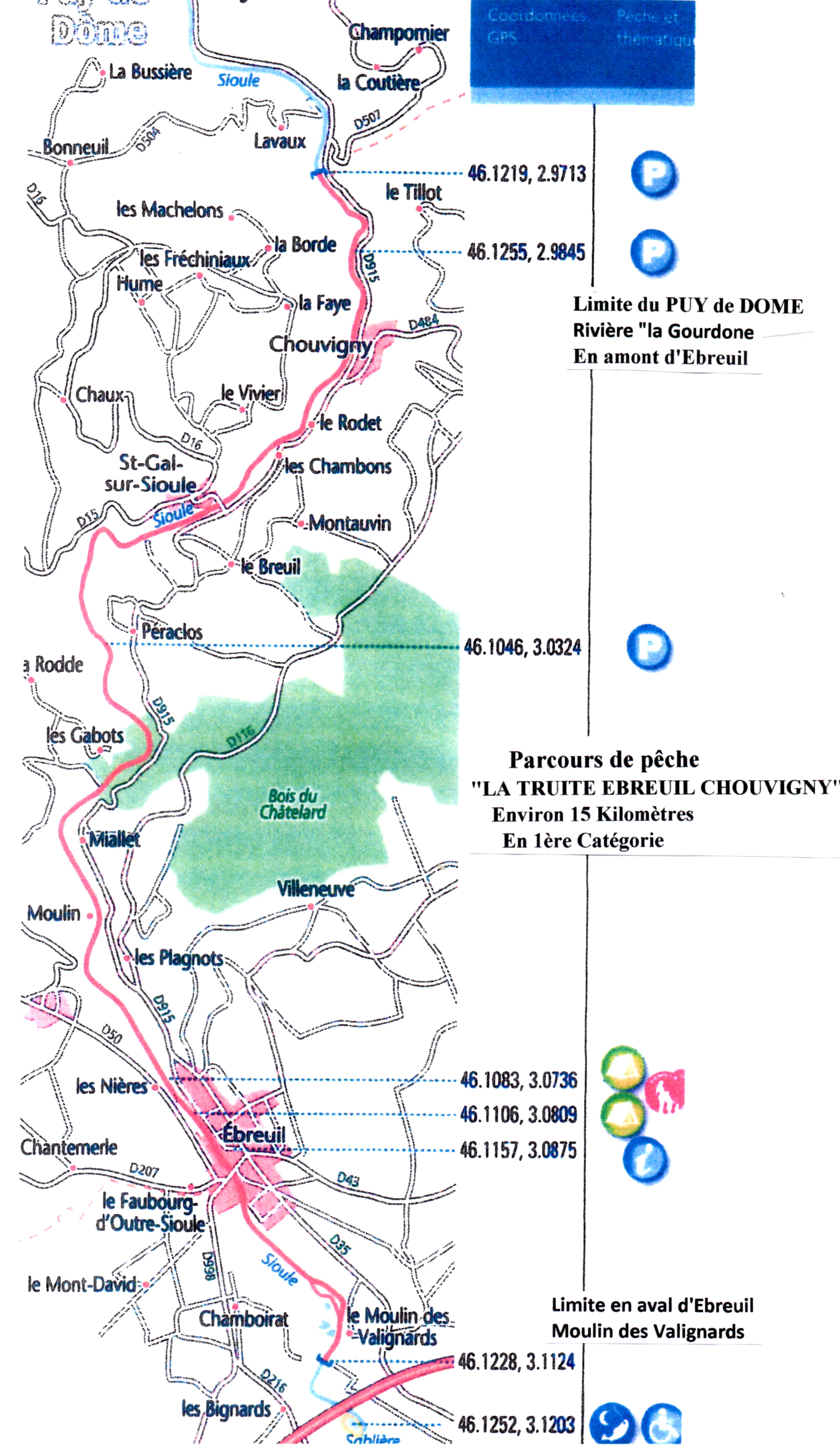 Plan parcours de peche avec levee gps