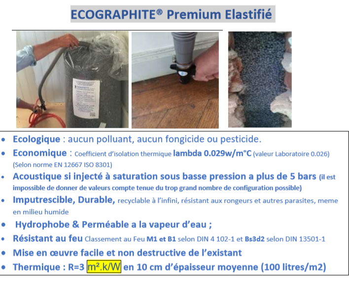 isolation en vrac Ecographite, isolation par injection, isolation combles, isolation vide sanitaire, isolation murs, isolation chalets,