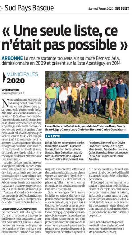 Article Sud Ouest du 7 mars 2020