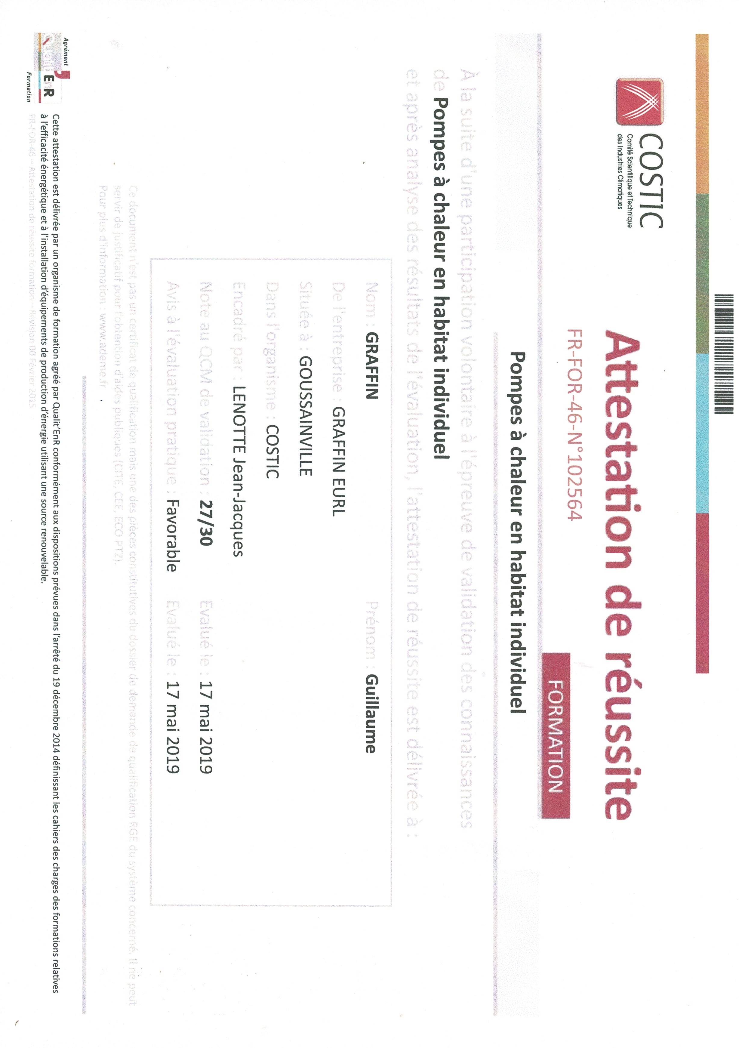 Attestation Qualipac