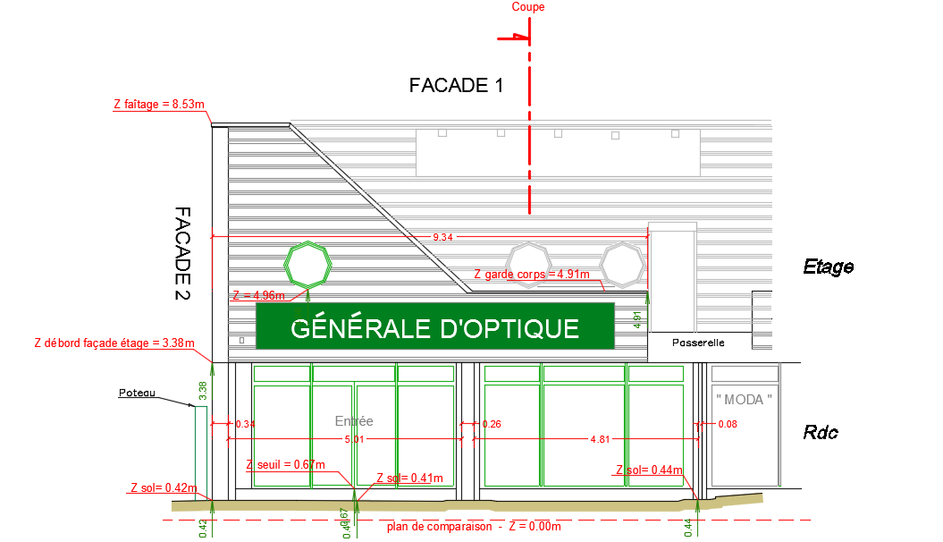 Plan facade commerciale