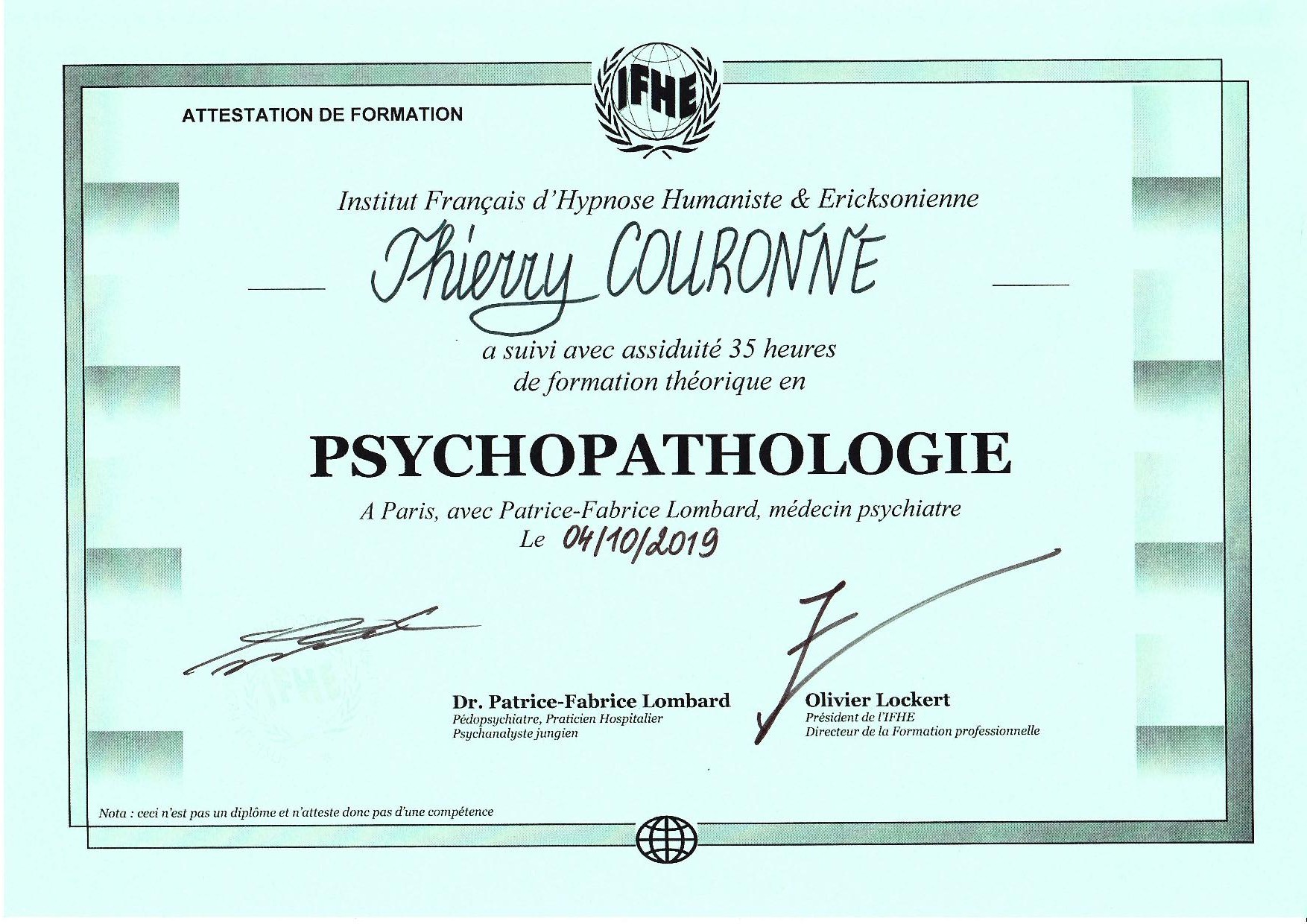 T couronne attestation psychopathologie