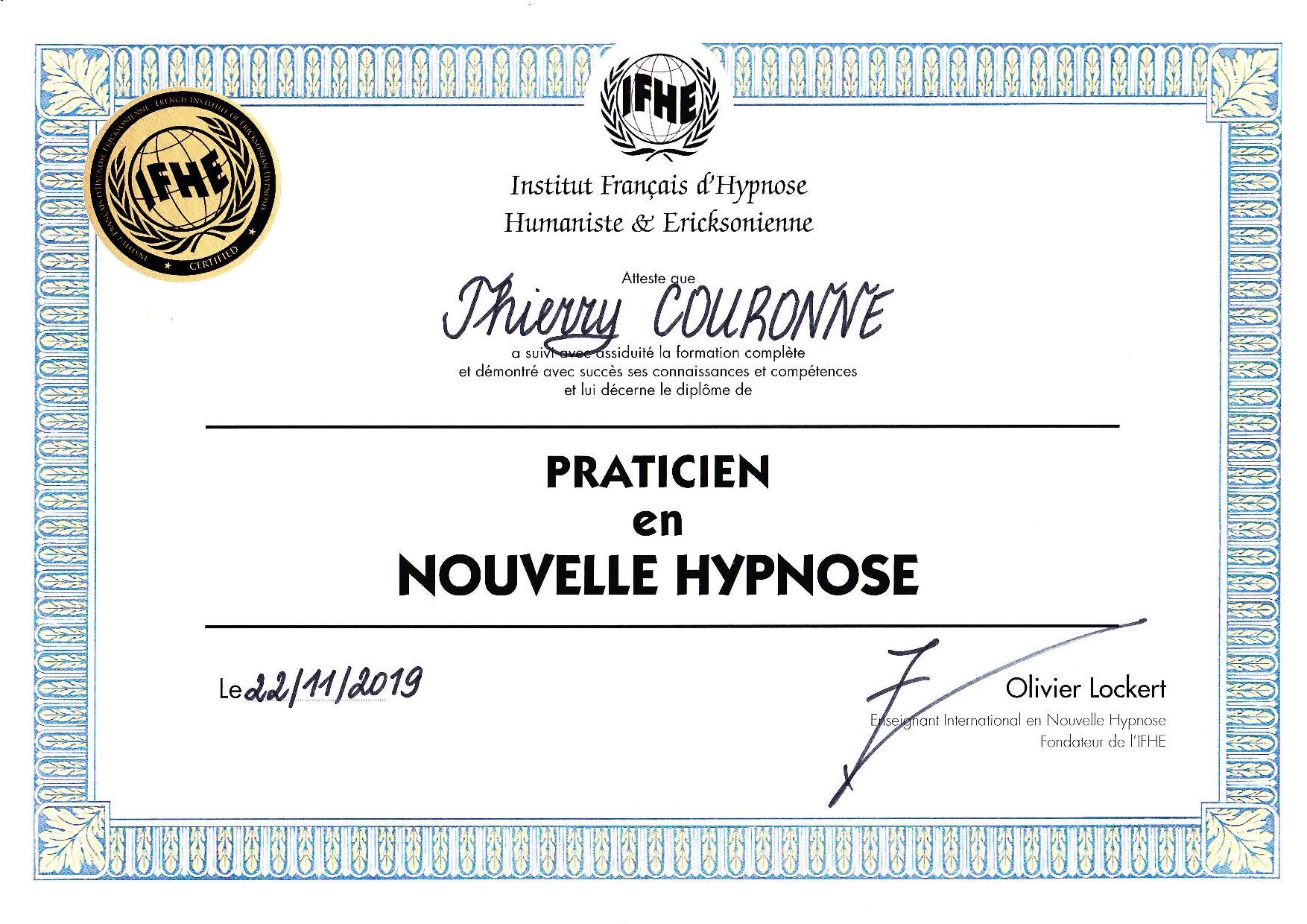 T couronne diplome praticien nouvelle hypnose