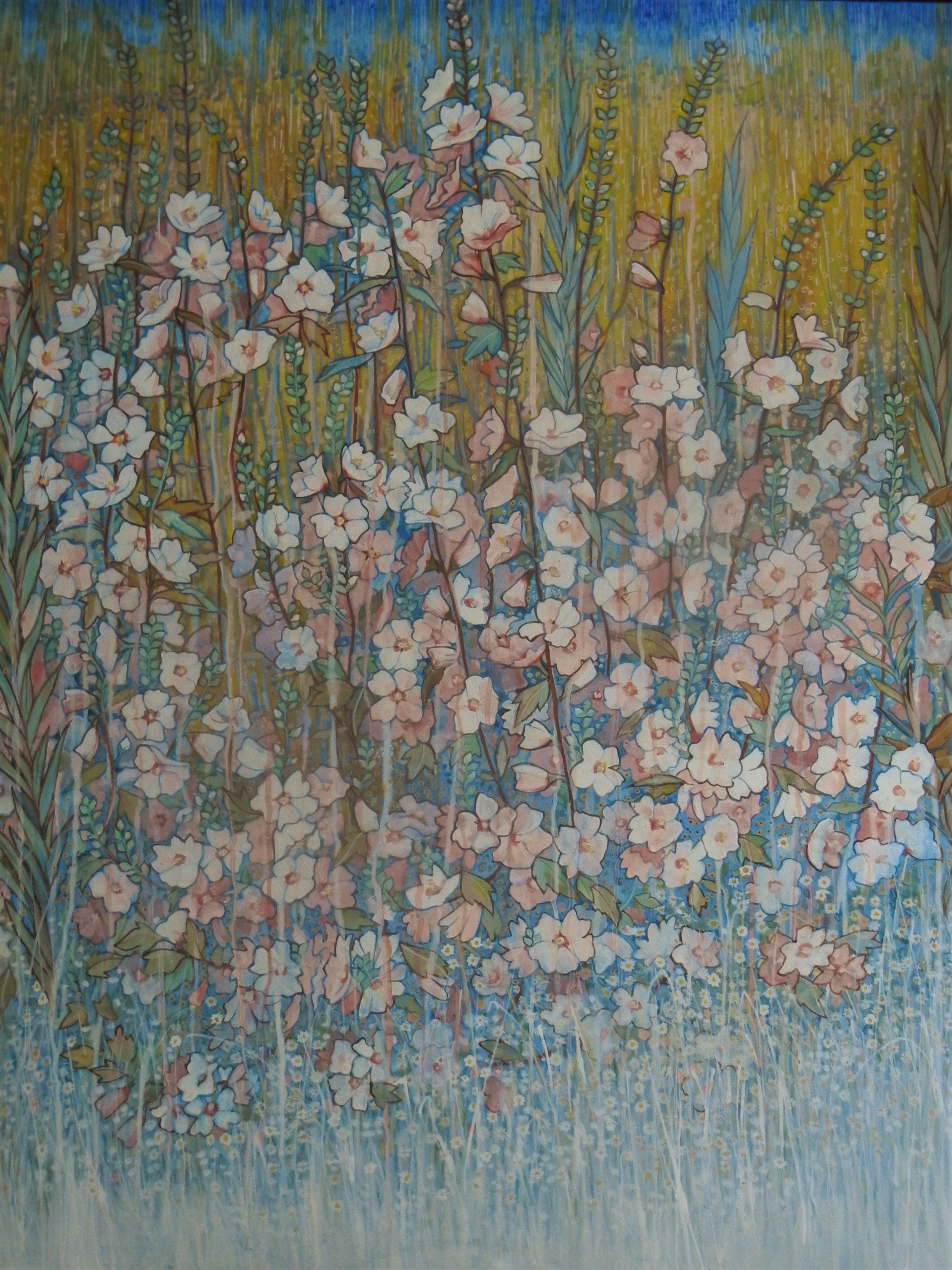 Pluie de fleurs tempera a l oeuf 90x70 