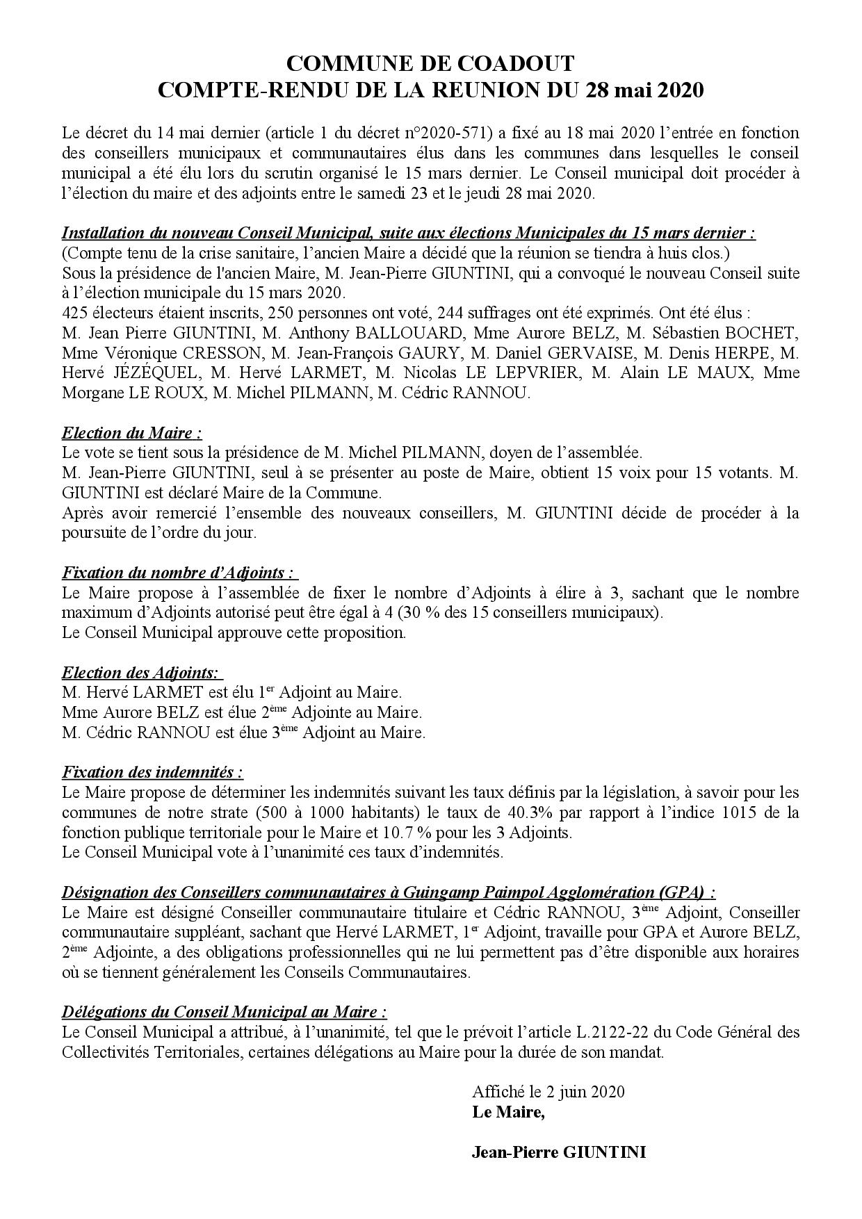 Communique conseil du 28 mai 2020