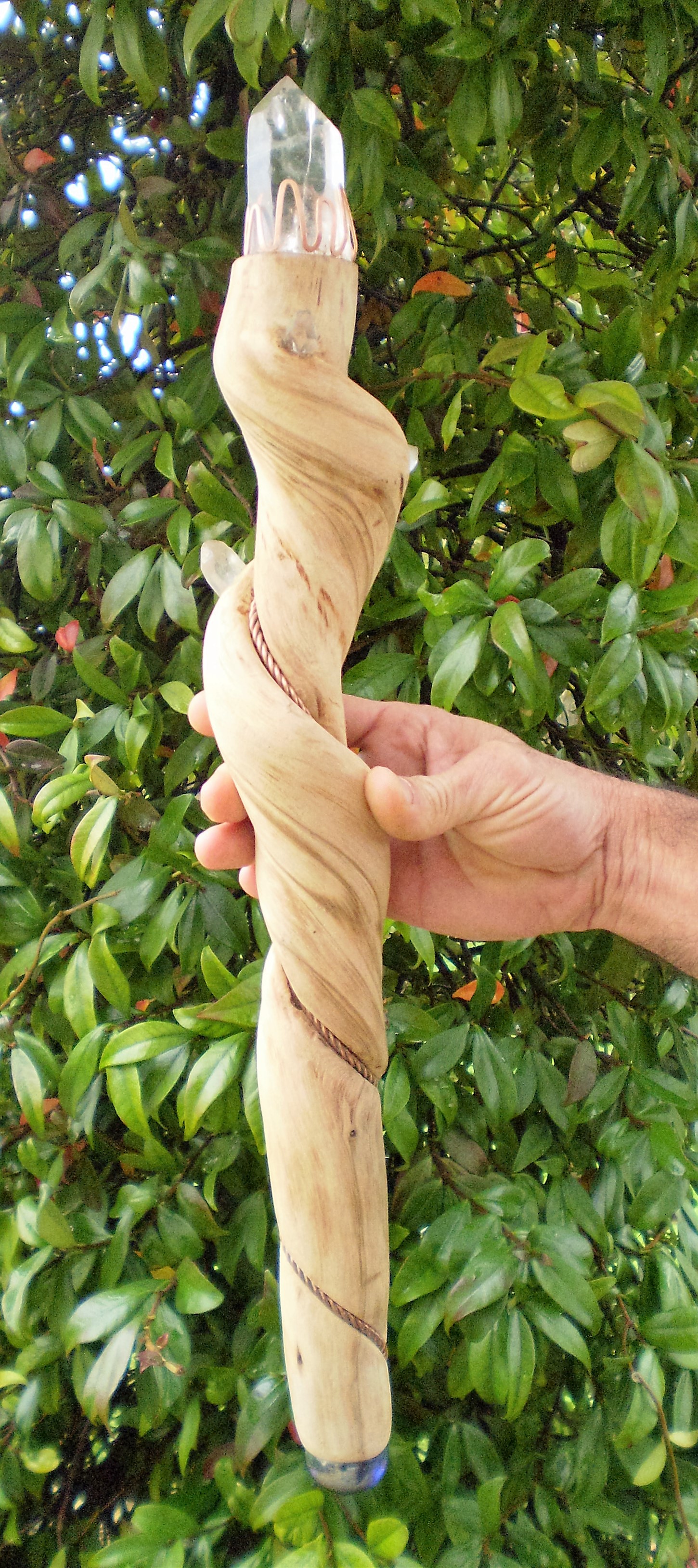 Baton de guerison 4 ptes cristal bille bleu 5