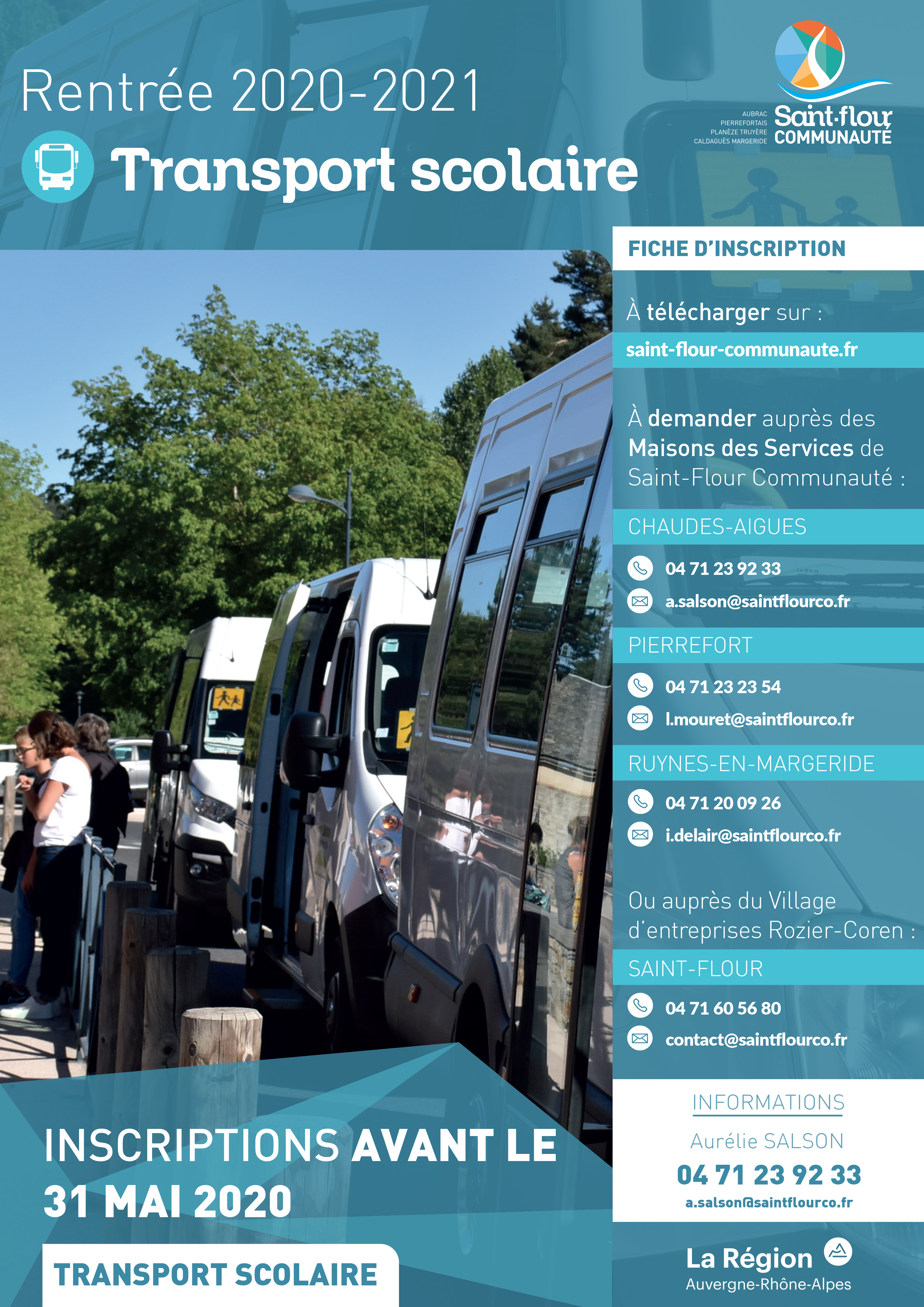 Mairie de Saint-Georges dans le Cantal appartenant à la communauté de communes de Saint-Flour (Saint-Flour Agglo) : transports scolaires.