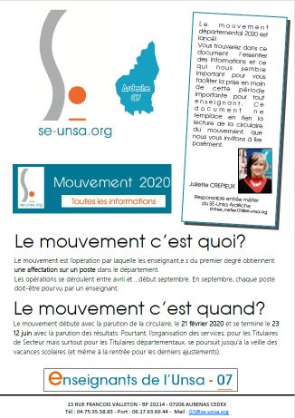 Se UNSA Mini guide du mouvement Ardechois 2020