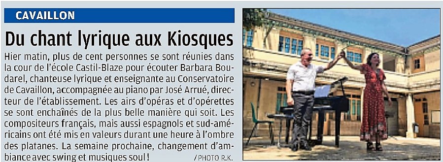  Récital du 26 Juillet 2020 à Cavaillon avec  le pianiste José Arrué.