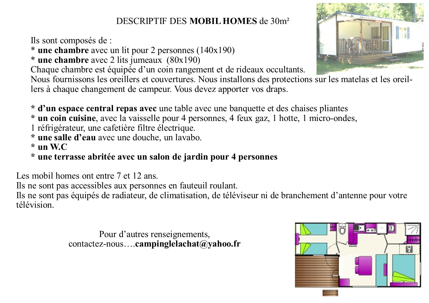 Descriptif des mobil homes 2020