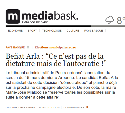 Article Mediabask du 24 septembre 2020