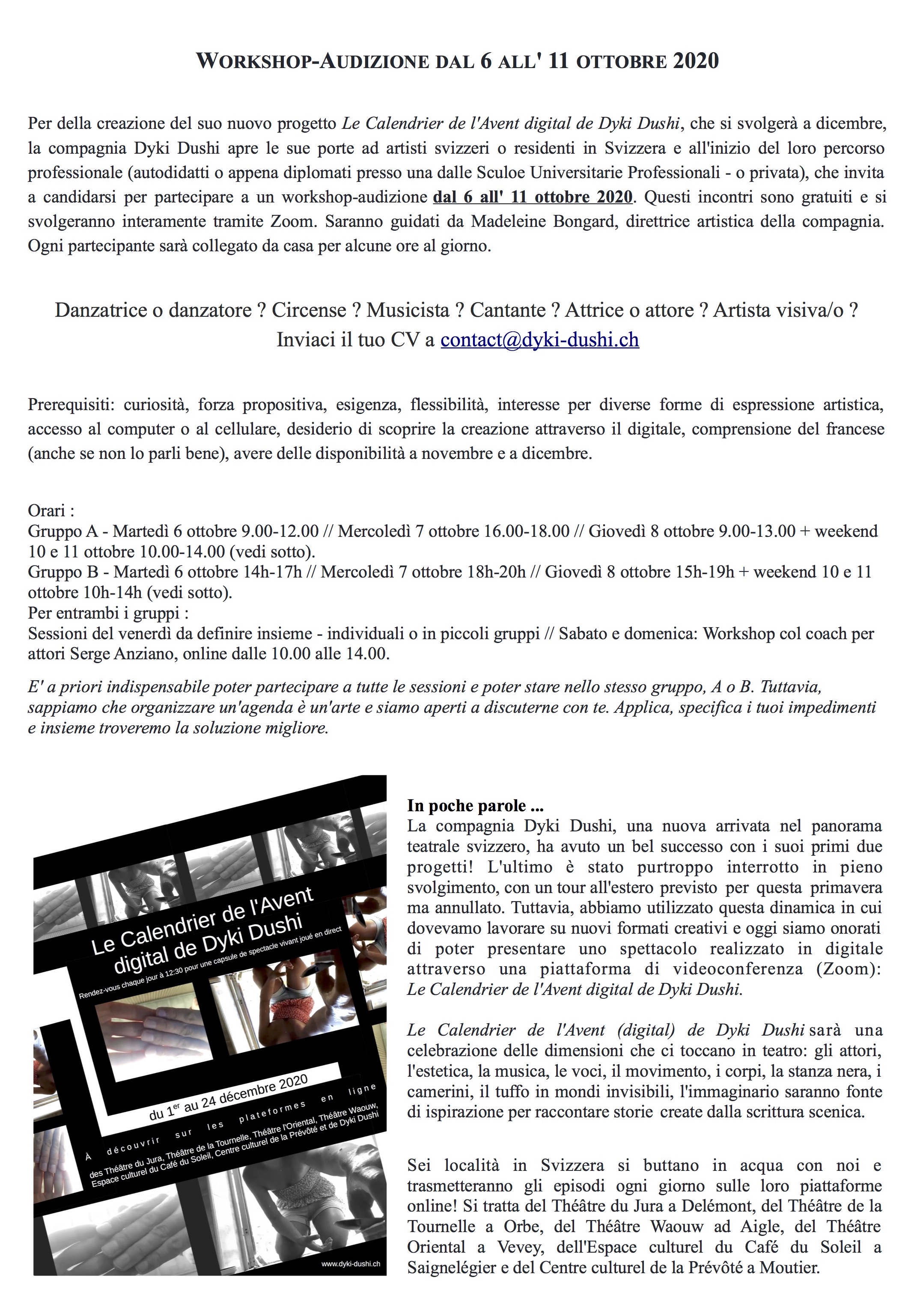 It workshop audizione dyki dushi 6 11 10 2020