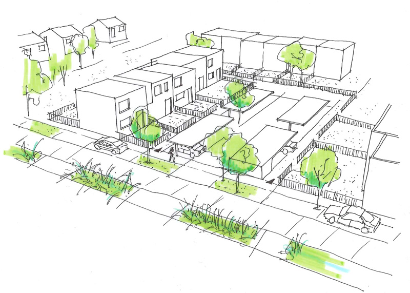 Dessin et schéma d’un éco quartier en perspective axonométrie 