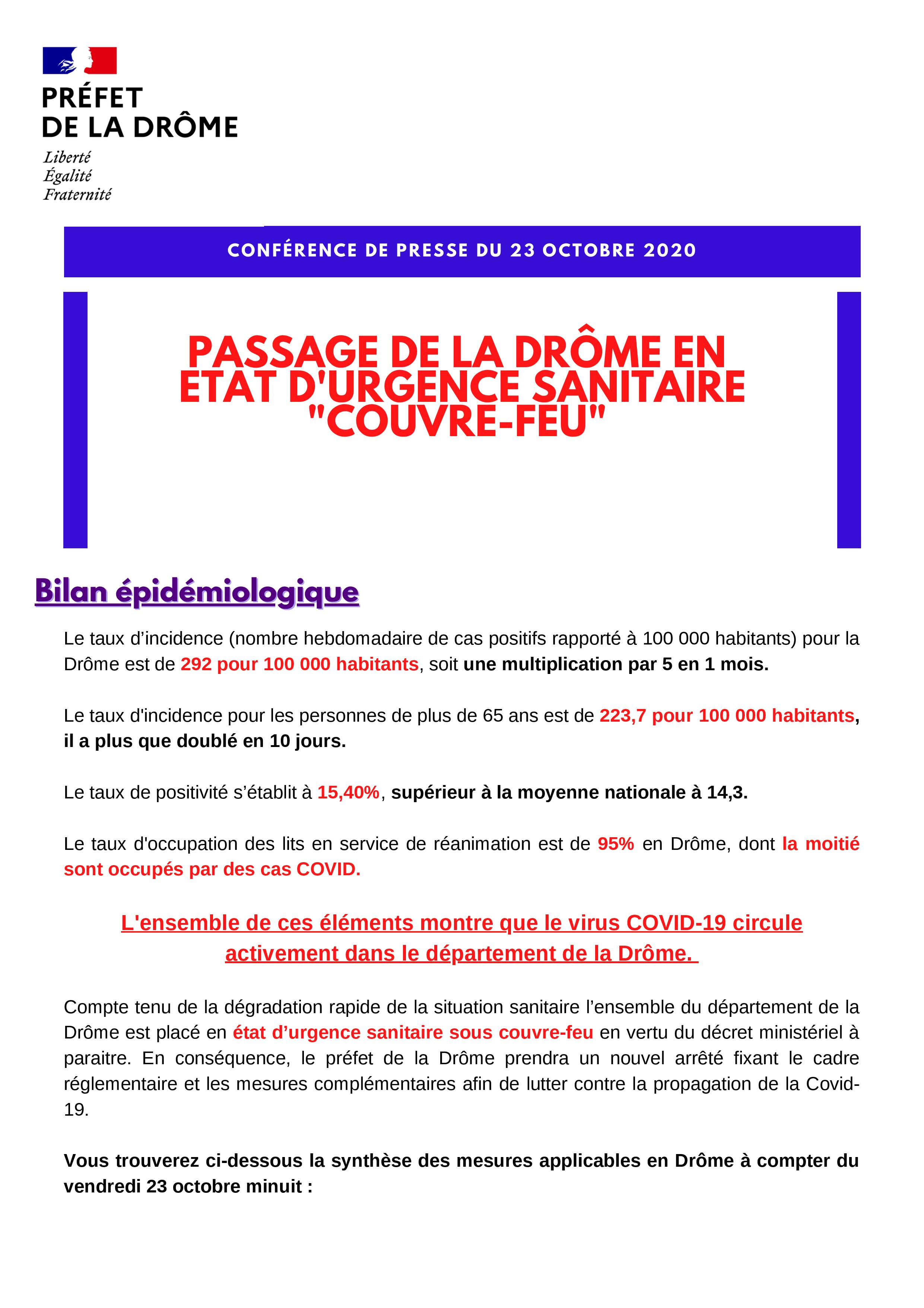 Conférence de presse préfecture 23 octobre