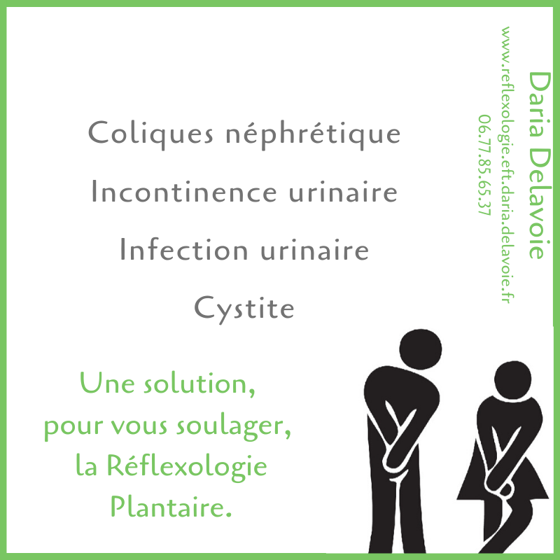 daria delavoie. reflexologue plantaire. ruy montceau. isere. france. ameliorer les symptomes par les méthodes naturelles.
coliques nephretiques, incontinence urinaire, infection urinaire, cystite