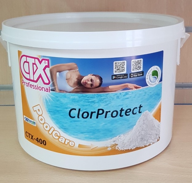 Chlore Protect CTX-400  Astralpool
Seau de 5 kg,
Stabilisant du chlore destiné à prolonger l'action du chlore dans l'eau des piscines.
A UTILISER avec des chlores non stabilisés, Chlore liquide, hypochlorite et les électrolyseur au sel.
DOSAGE : En début de saison : 300g/10m3 dans les skimmers.