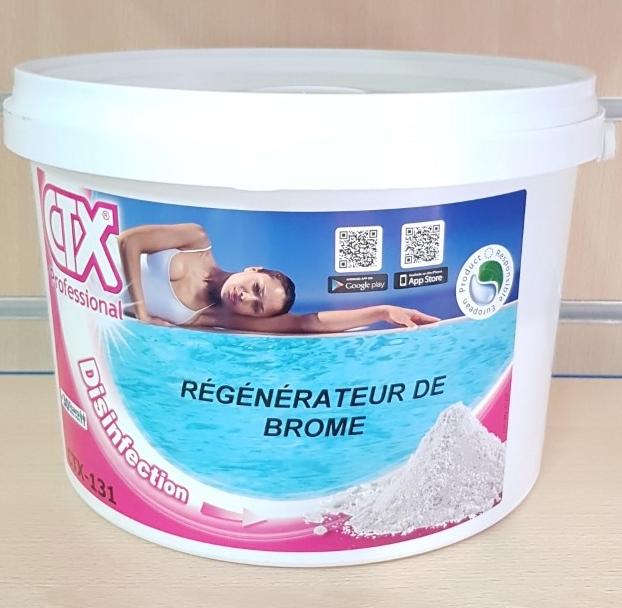 REGENARATEUR DE BROME CTX - 130 ASTRALPOOL
Seau de 5 kg
Agit en traitement choc des piscines désinfectées au Brome.
Dosage : 100g/10m3
*Si l'eau se trouble
* En cas de forte fréquentation
* En cas de forte chaleur
* Si le taux de brome est < 1mg/l
CONSEIL : En l'absence de baigneurs, répartir de façon uniforme à la surface de la piscine.