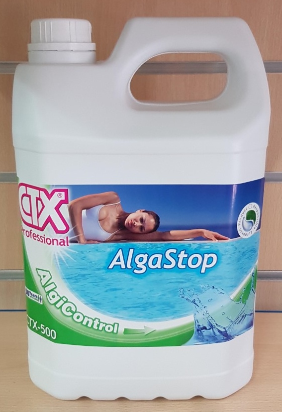 ALGASTOP CTX-500 ASTRALPOOL
Algicide préventif à effet clarifiant. Evite la formation et le developpement des algues dans la piscine.
ATTENTION : Ne pa utiliser avec un filtre à Diatomée.
Dosage : 500ml/100m3/semaine.