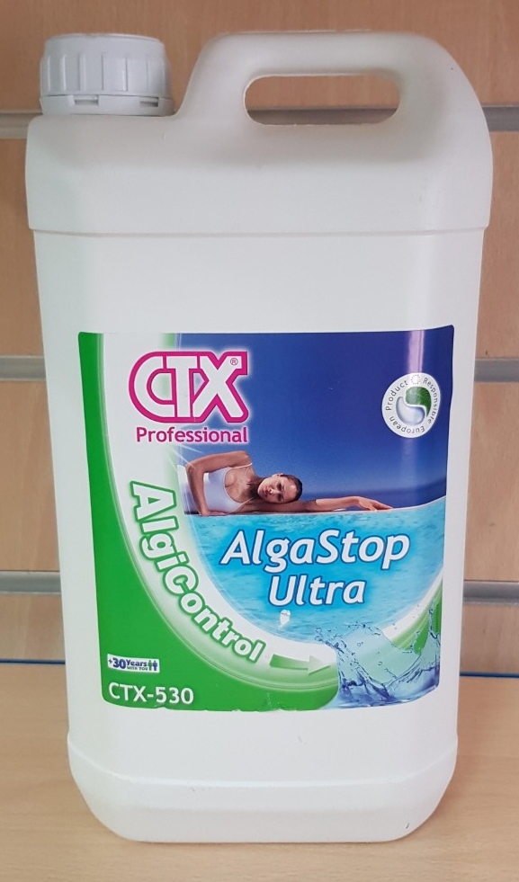 ALGASTOP ULTRA CTX-530
Bidon de 3 litres
Algicide liquide ultra puissant non moussant destiné à détruire tout type d'algues et éviter leur réapparition. Efficace contre les algues vertes, Algue moutarde, blanchâtre et les algues roses.
Dosage : 
- Entretien : 250 ml/100m3/Semaine
- Traitement curatif : 3l/100m3