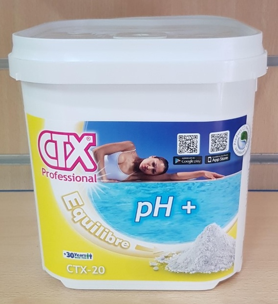 PH PLUS POUDRE CTX 20
En l'absence de baigneur, Diluer et répartir de façon homogène à la surface du bassin.
1,5 kg/ 100m3 pour > de 0,2 