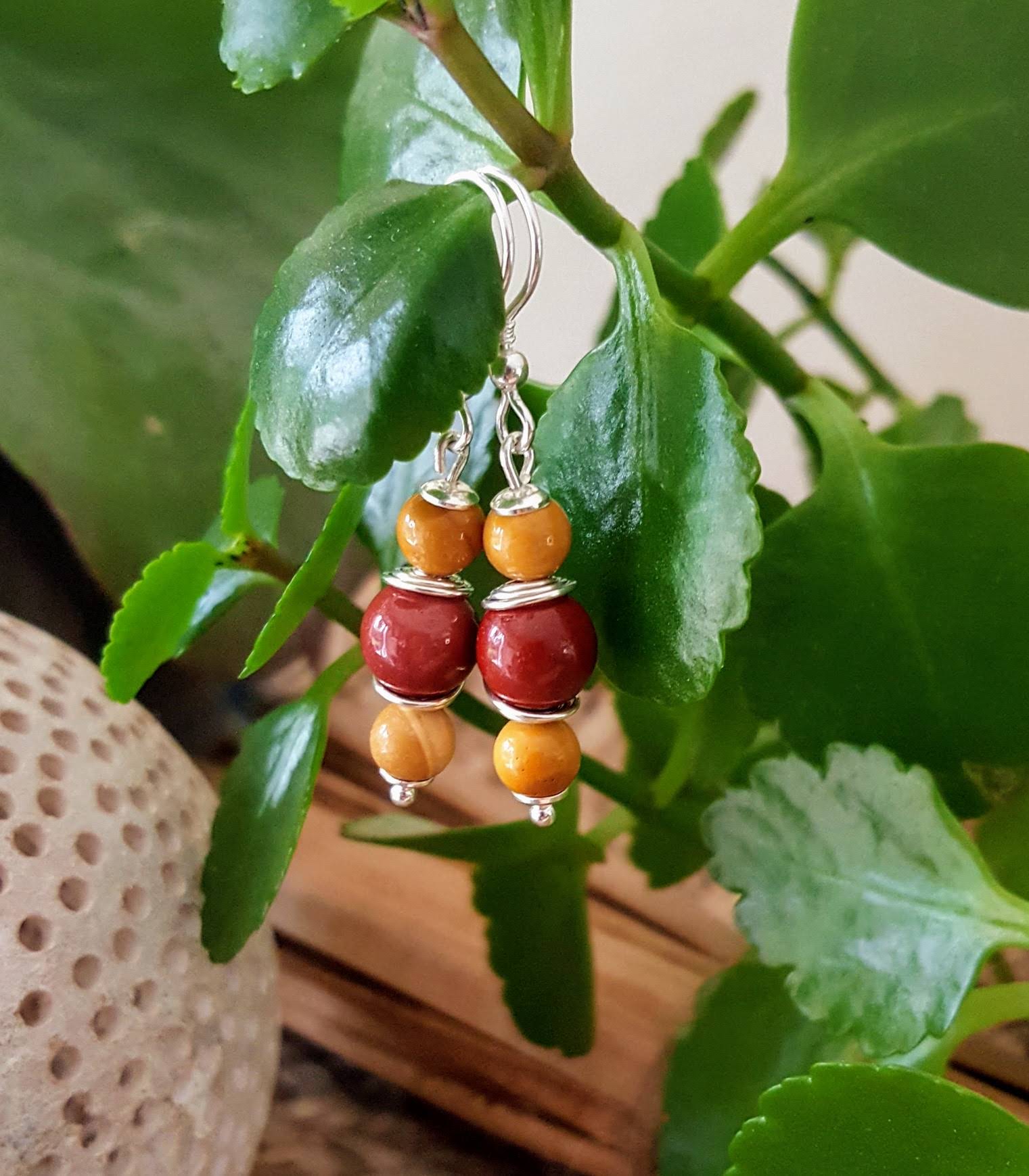 Boucle d oreilles jaspe mookaite argent boj2