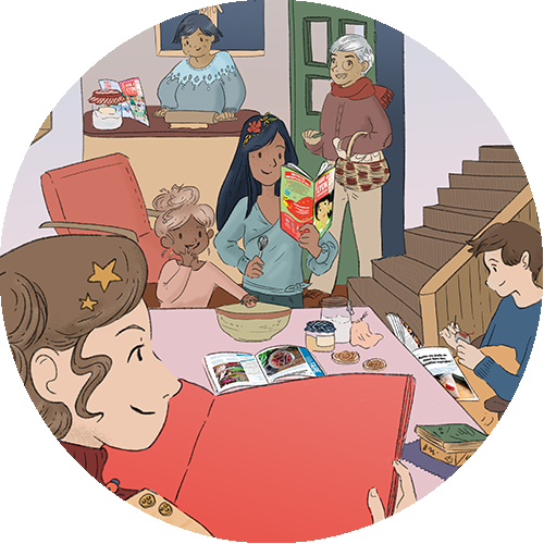 Magazine Agir à Lyon, associations Anciela, illustration joyeuse colorée pour le monde associatif. Écologie, solidarité et bricolage !