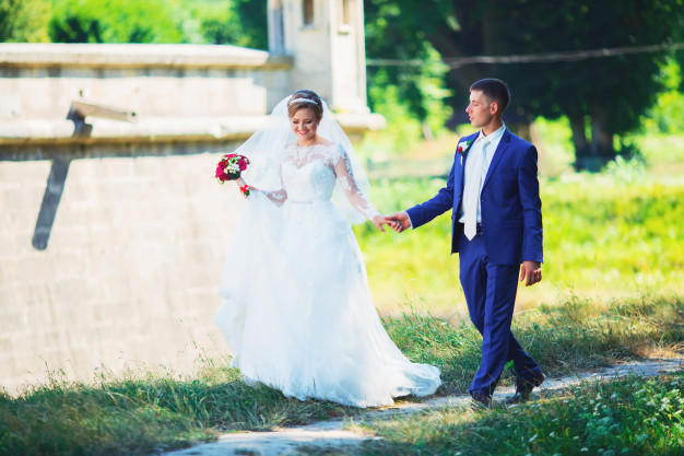 Belle mariee dans robe chere marchant dans bois dans nature se tenant main portrait mariage photographie concept 170362 3450