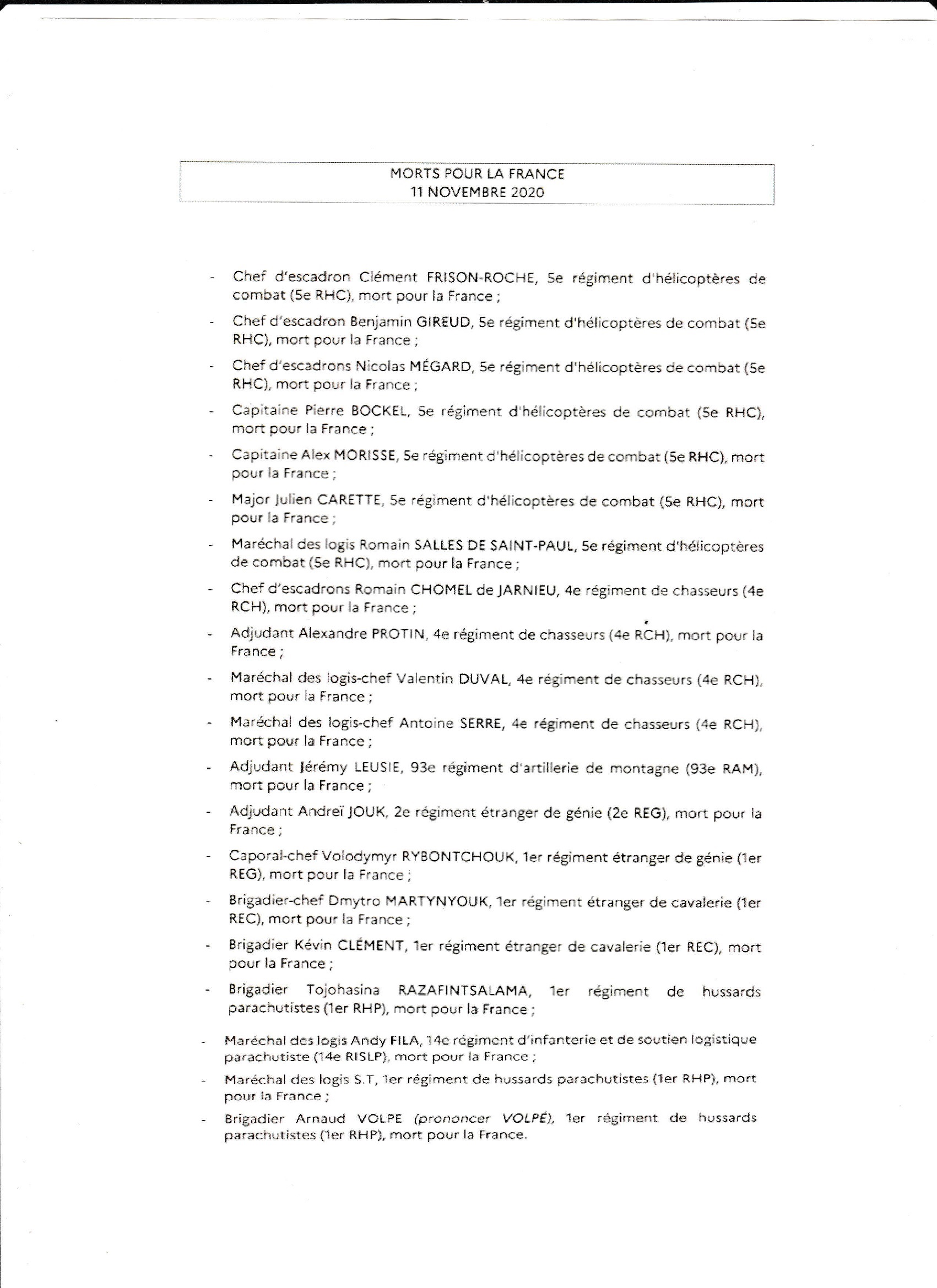 Liste mort pour la france complet