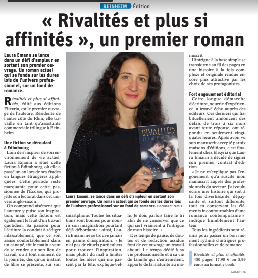 Article des DNA - « Rivalités et plus si affinités » : un premier roman pour Laura Emann 