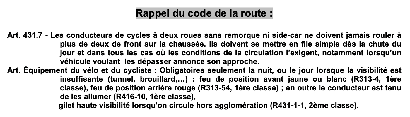 RAPPEL CODE DE LA ROUTE