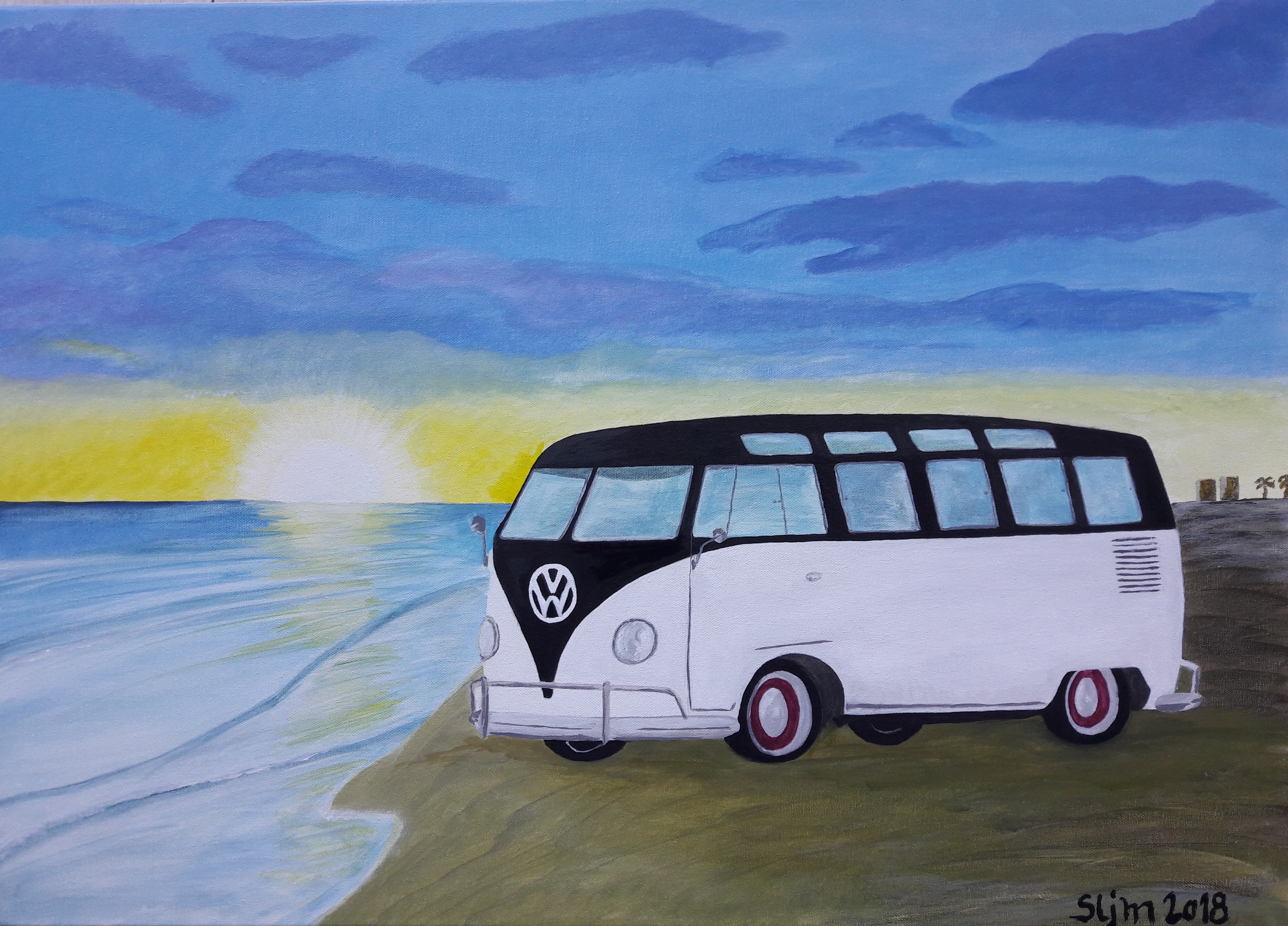 Combi à la plage - Acrylique sur toile
