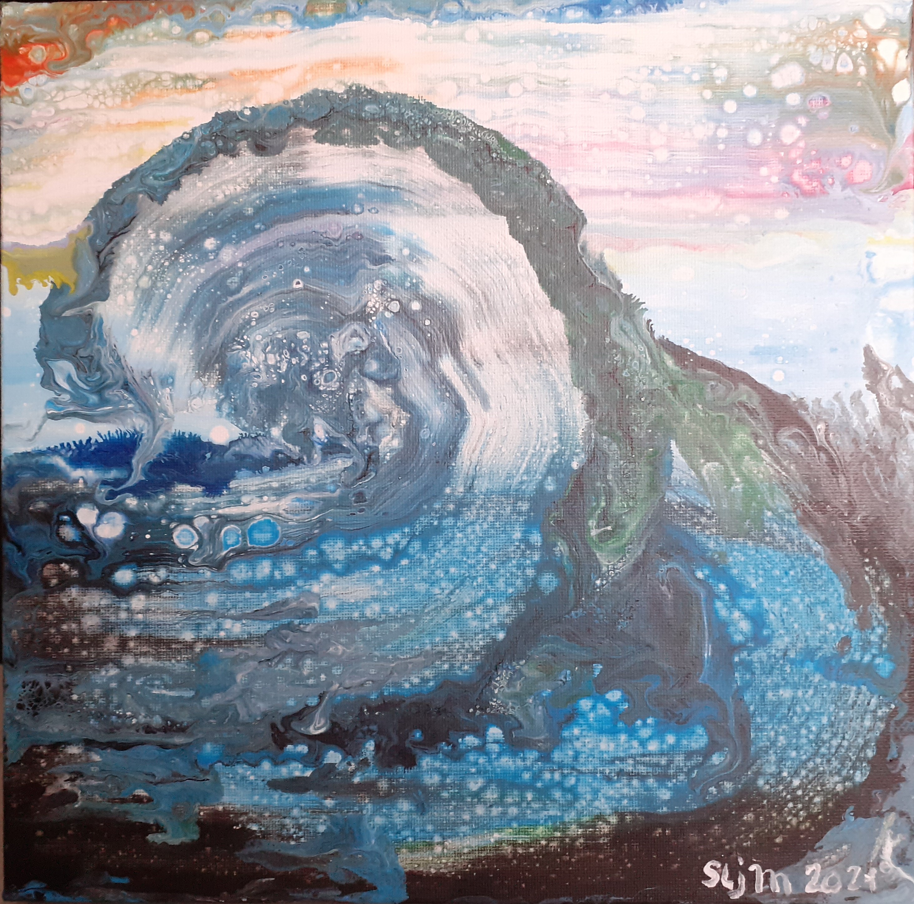 La Vague, 29 x 29, Acrylique fluide sur toile