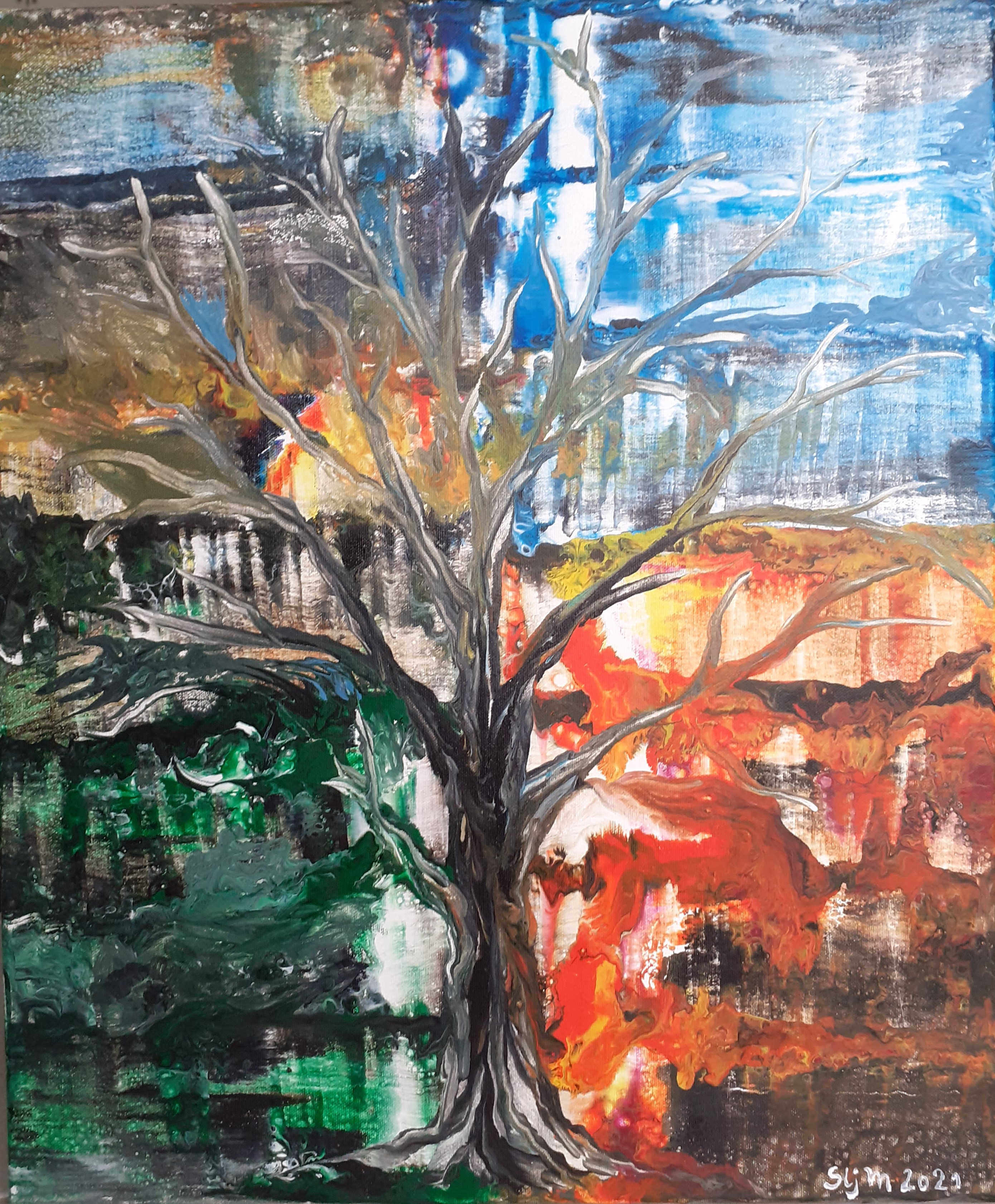Arbre de vie, 46 x 55, Acrylique fluide sur toile 
Chez Patricia et Alain