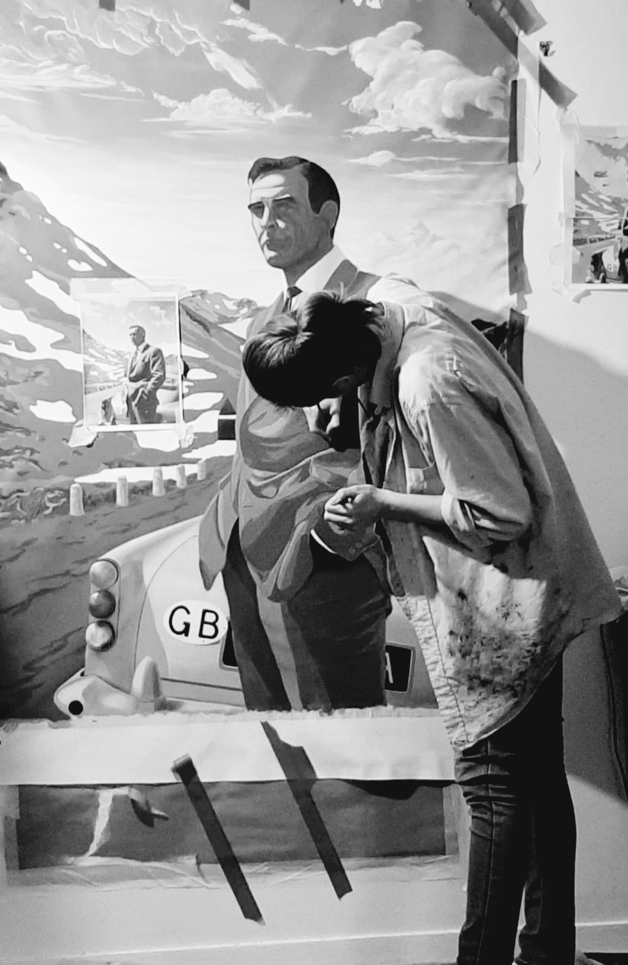 James bond et moi au travail noir et blanc