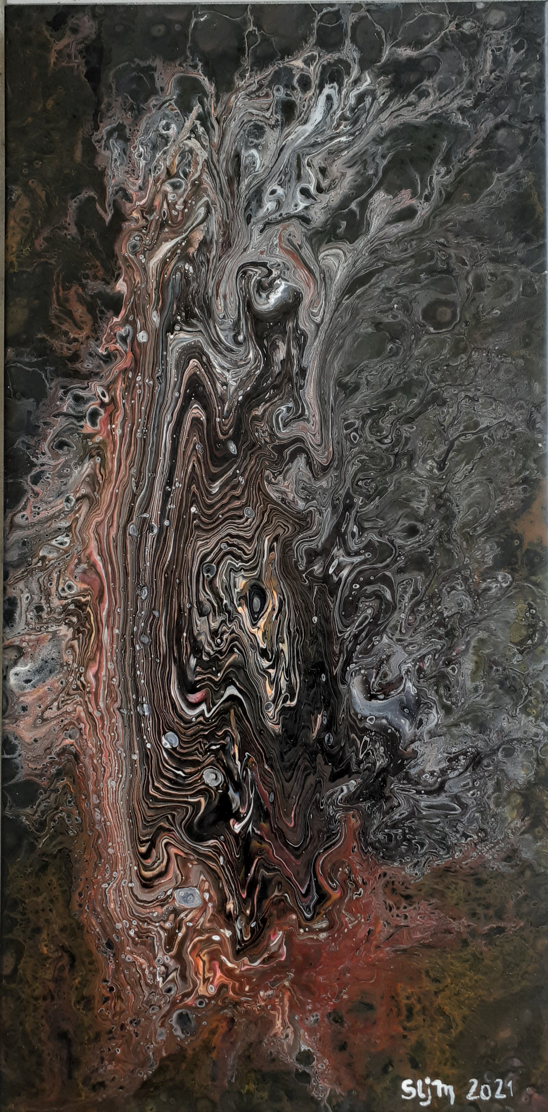 Danse autour du feu, 30 x 60, acrylique fluide sur toile