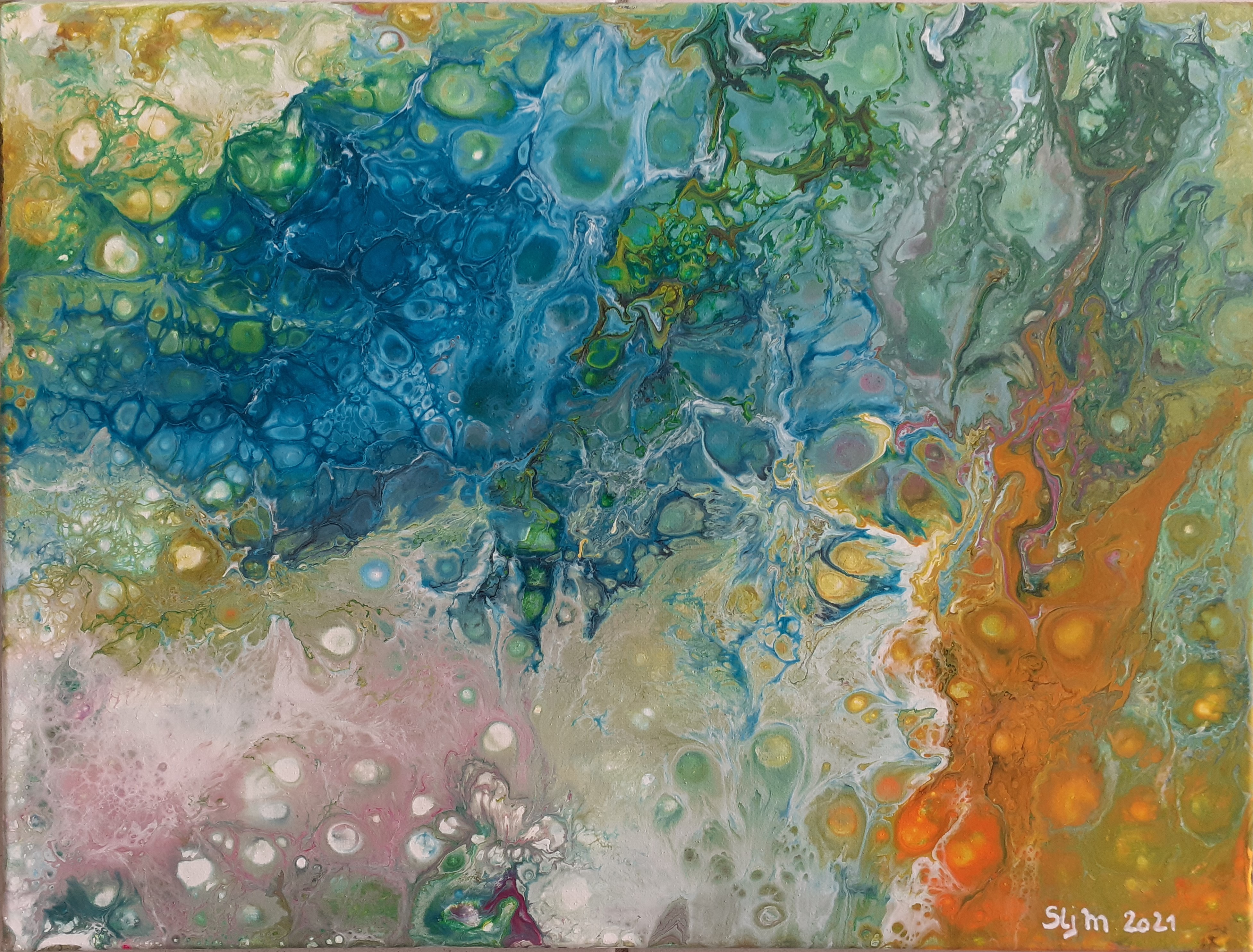 Le Paon, 30 x 40, acrylique fluide sur toile