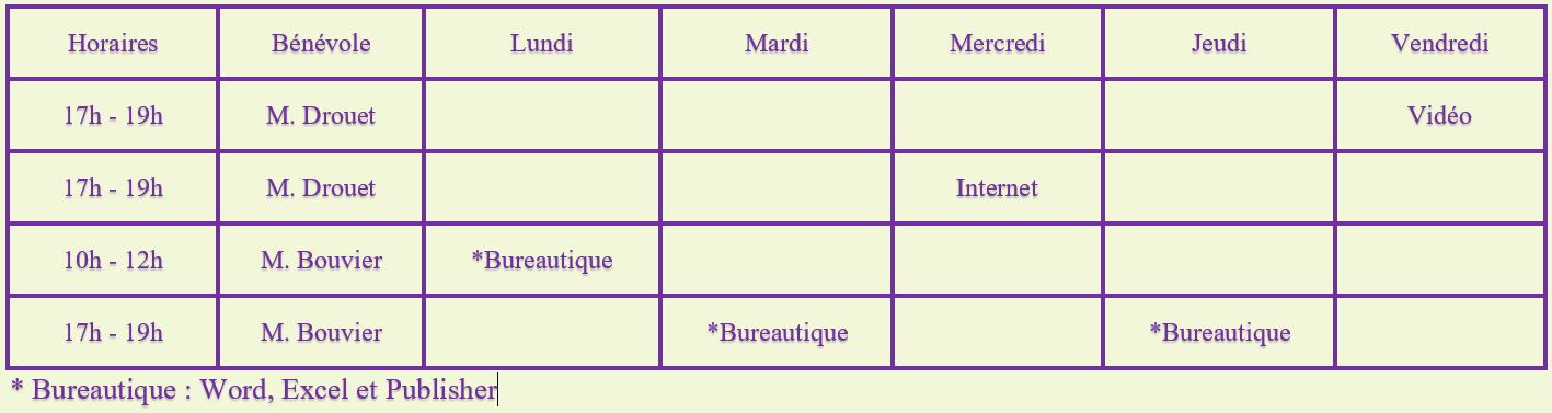 Horaires-inforamtique