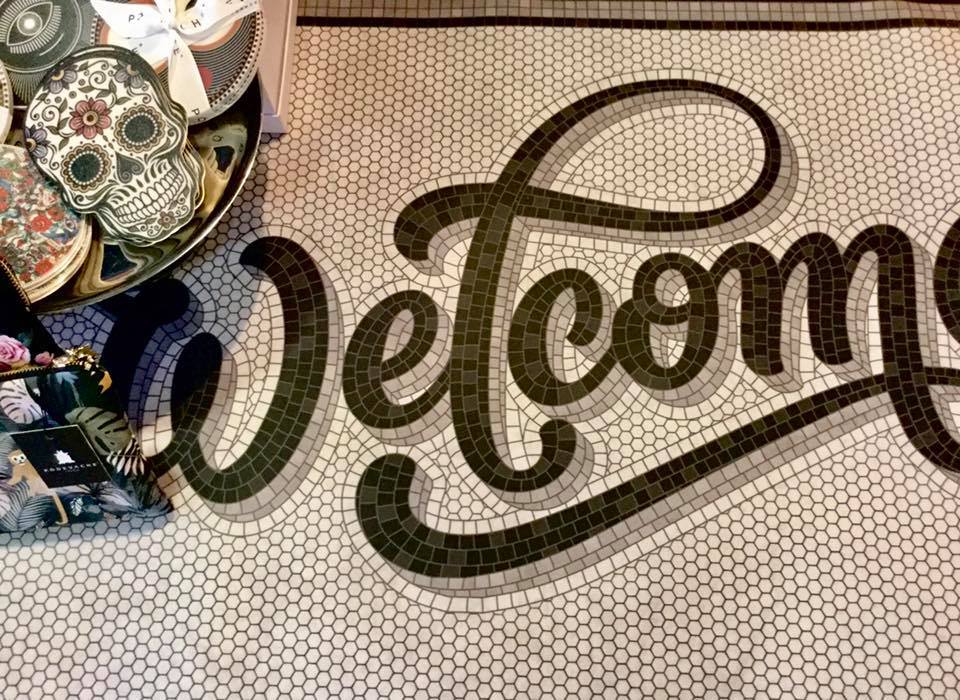 Tapis vinyle Pôdevache customisé Welcome, sets de 6 sous verres vinyles Pôdevache